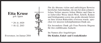 Traueranzeige von Etta Kruse von Rhein-Zeitung