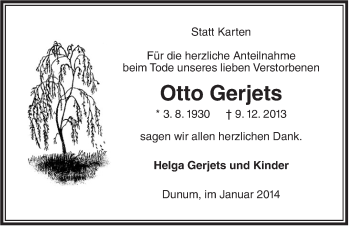 Traueranzeige von Otto Gerjets von Rhein-Zeitung
