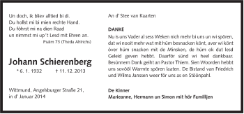 Traueranzeige von Johann Schierenberg von Rhein-Zeitung