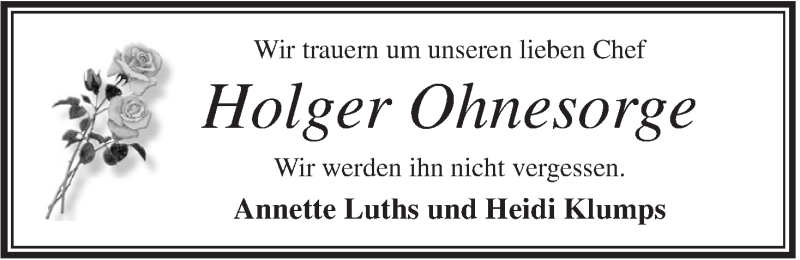  Traueranzeige für Holger Ohnesorge vom 18.01.2014 aus Jeversches Wochenblatt