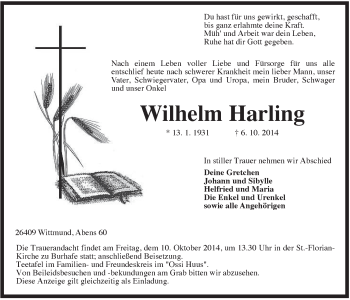Traueranzeige von Wilhelm Harling von Rhein-Zeitung