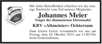 Traueranzeige von Johannes  Meier von Rhein-Zeitung