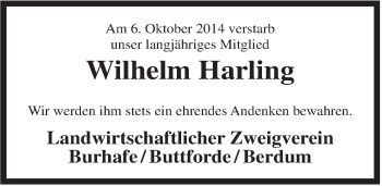 Traueranzeige von Wilhelm Harling von Rhein-Zeitung
