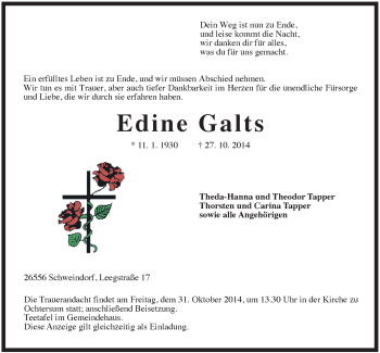 Traueranzeige von Edine Galts von Rhein-Zeitung
