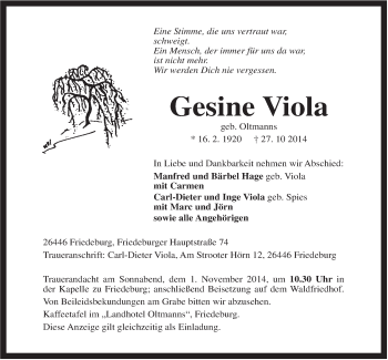 Traueranzeige von Gesine Viola von Rhein-Zeitung