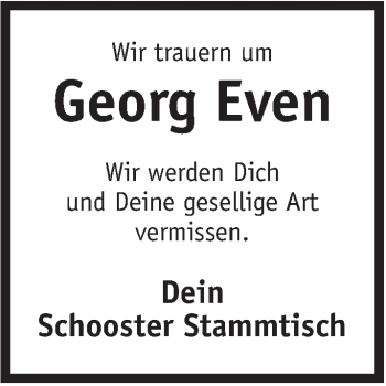 Traueranzeige von Georg Even von Jeversches Wochenblatt