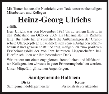 Traueranzeige von Heinz-Georg Ulrichs von Rhein-Zeitung