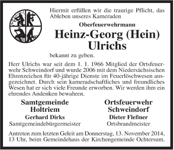 Traueranzeige von Heinz-Georg Ulrichs von Rhein-Zeitung