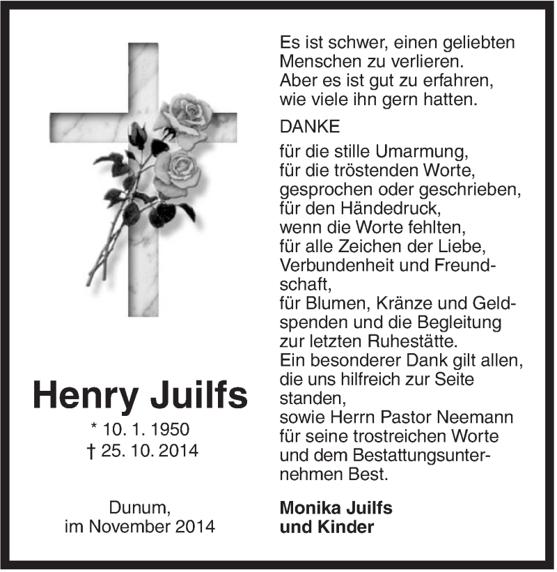  Traueranzeige für Henry Juilfs vom 26.11.2014 aus Rhein-Zeitung
