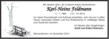 Traueranzeige von Karl-Heinz Feldmann von Rhein-Zeitung