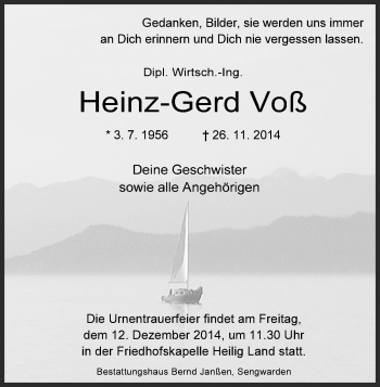 Traueranzeige von Heinz-Gerd Voß von Wilhelmshavener Zeitung