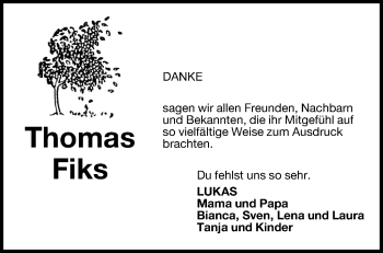Traueranzeige von Thomas Fiks von Wilhelmshavener Zeitung