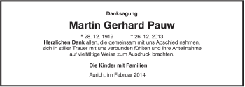 Traueranzeige von Martin Gerhard Pauw von Rhein-Zeitung
