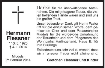 Traueranzeige von Hermann Flessner von Rhein-Zeitung