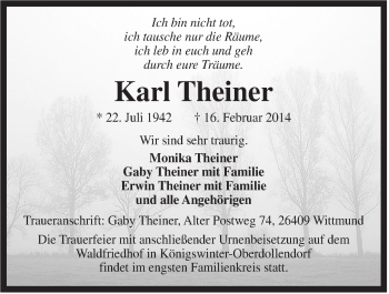 Traueranzeige von Karl Theiner von Rhein-Zeitung