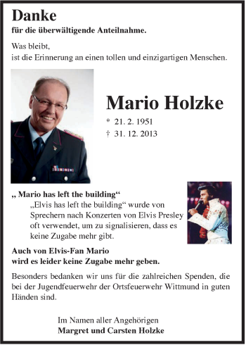 Traueranzeige von Mario Holzke von Rhein-Zeitung