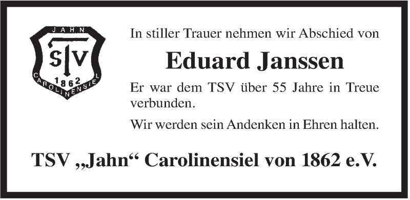 Traueranzeigen von Eduard Janssen nordwesttrauer.de