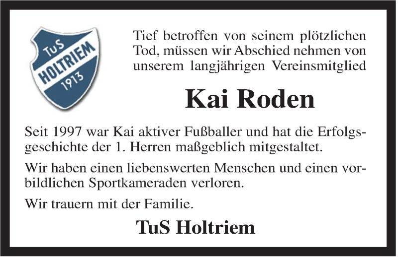  Traueranzeige für Kai Roden vom 02.06.2014 aus Rhein-Zeitung