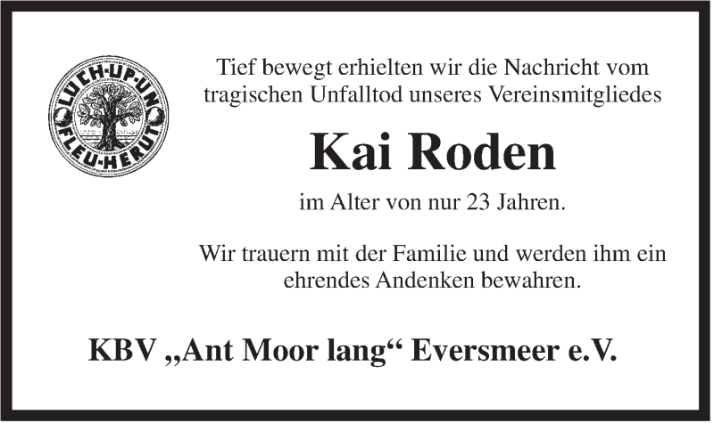  Traueranzeige für Kai Roden vom 04.06.2014 aus Rhein-Zeitung