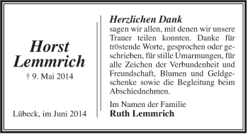 Traueranzeige von Horst Lemmrich von Jeversches Wochenblatt
