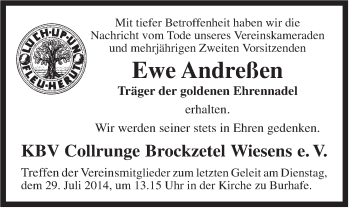 Traueranzeige von Ewe Andreßen von Rhein-Zeitung