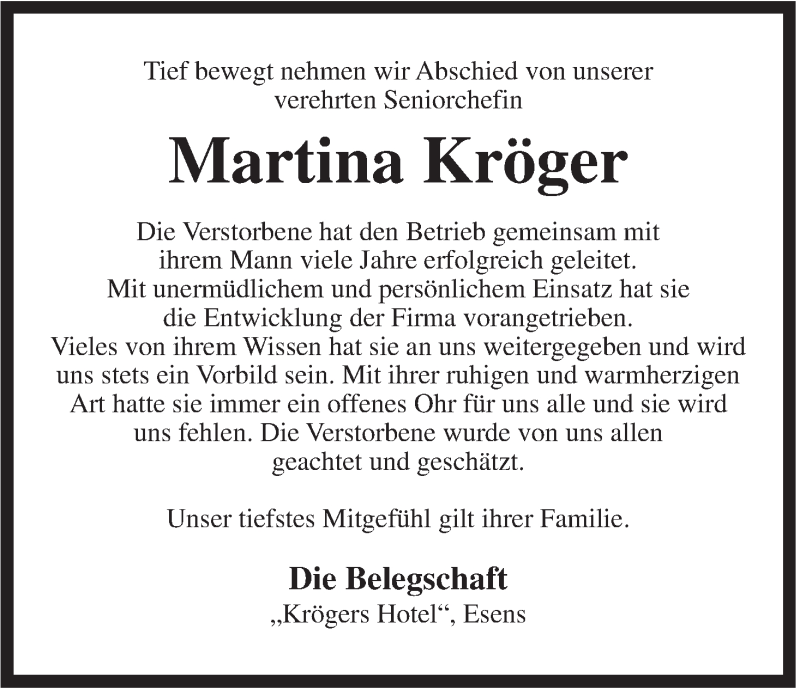  Traueranzeige für Martina Kröger vom 29.07.2014 aus Rhein-Zeitung
