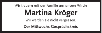 Traueranzeige von Martina Kröger von Rhein-Zeitung