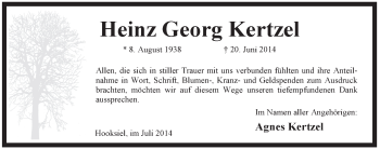 Traueranzeige von Heinz Georg Kertzel von Jeversches Wochenblatt