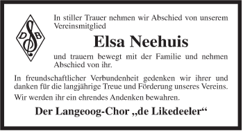 Traueranzeige von Elsa Neehuis von Rhein-Zeitung