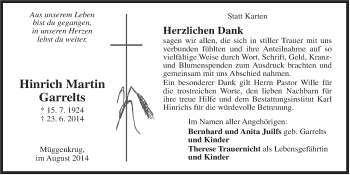Traueranzeige von Hinrich Martin Garrelts von Rhein-Zeitung