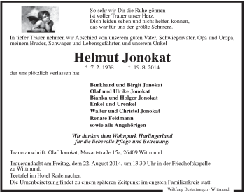 Traueranzeige von Helmut Jonokat von Rhein-Zeitung