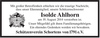 Traueranzeige von Isolde Ahlhorn von Jeversches Wochenblatt