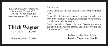 Traueranzeige von Ulrich Wagner von Rhein-Zeitung