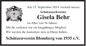 Traueranzeige von Gisela Behr von Rhein-Zeitung