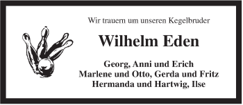Traueranzeige von Wilhelm Eden von Rhein-Zeitung