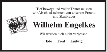 Traueranzeige von Wilhelm Engelkes von Wilhelmshavener Zeitung