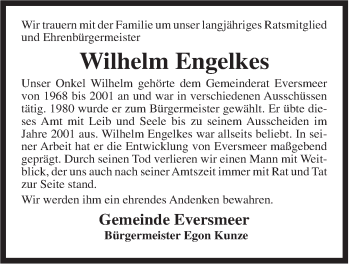 Traueranzeige von Wilhelm Engelkes von Rhein-Zeitung