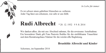 Traueranzeige von Rudi Albrecht von Jeversches Wochenblatt