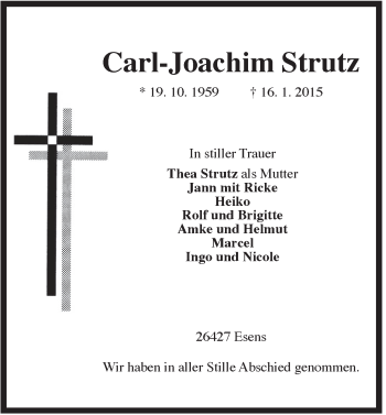 Traueranzeige von Carl-Joachim Strutz von Rhein-Zeitung