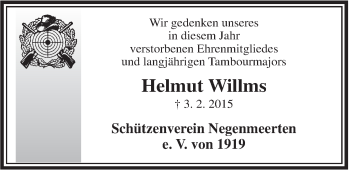 Traueranzeige von Helmut Willms von Rhein-Zeitung