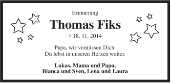 Traueranzeige von Thomas Fiks von Jeversches Wochenblatt