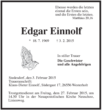 Traueranzeige von Edgar Einnolf von Rhein-Zeitung