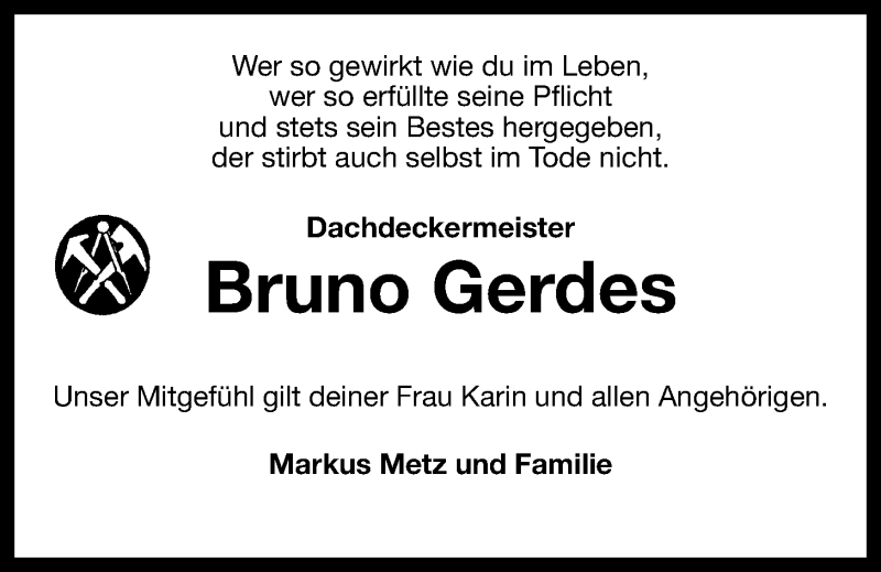  Traueranzeige für Bruno Gerdes vom 20.02.2015 aus Wilhelmshavener Zeitung