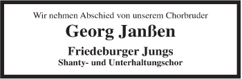 Traueranzeige von Georg Janßen von Rhein-Zeitung
