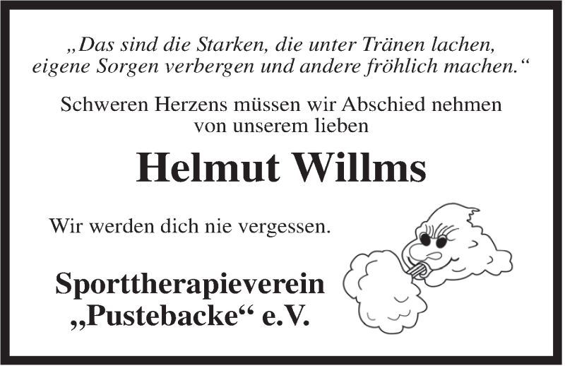  Traueranzeige für Helmut Willms vom 05.02.2015 aus Rhein-Zeitung