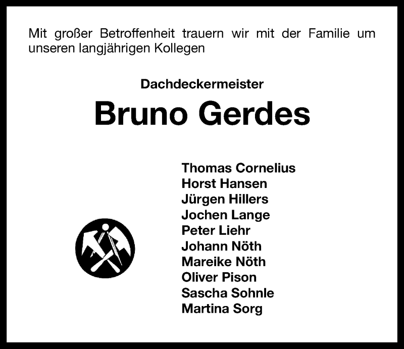 Traueranzeige für Bruno Gerdes vom 18.02.2015 aus Wilhelmshavener Zeitung