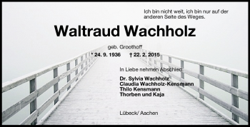 Traueranzeige von Waltraud Wachholz von Wilhelmshavener Zeitung