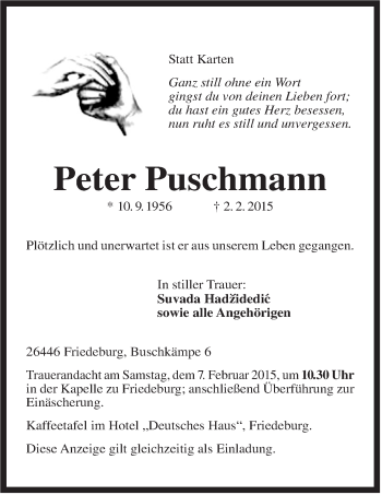 Traueranzeige von Peter Puschmann von Rhein-Zeitung