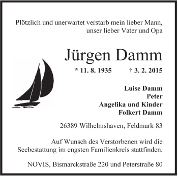 Traueranzeige von Jürgen Damm von Rhein-Zeitung
