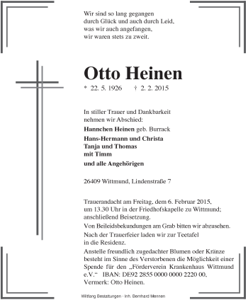 Traueranzeige von Otto Heinen von Rhein-Zeitung